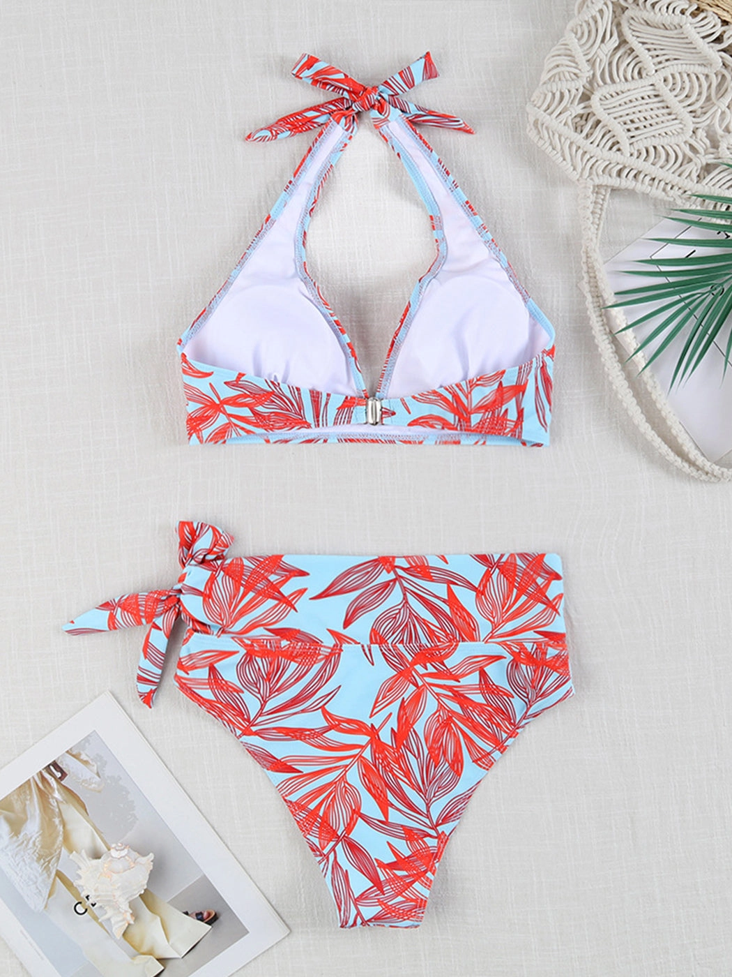 Multi-Color Printed Tie-Strap Sexy Halter Neck Split Bikini