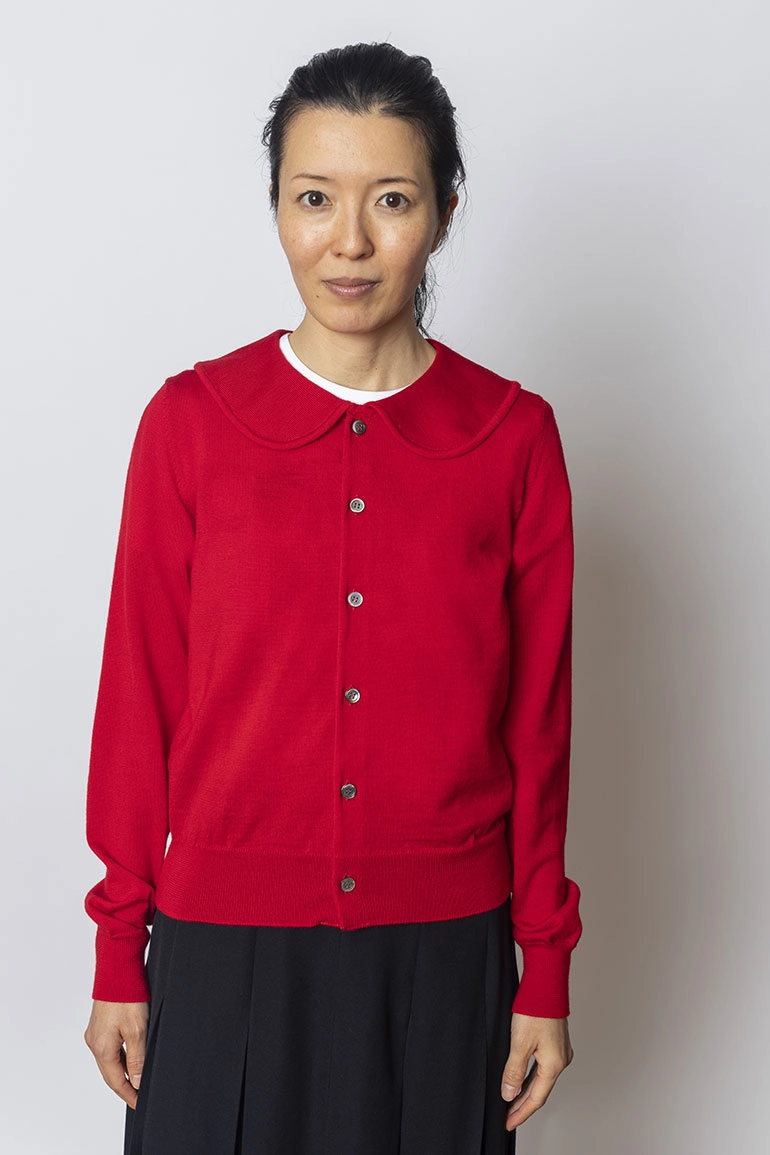 Peter Pan Collar Cardigan - Red