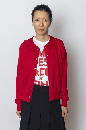 Peter Pan Collar Cardigan - Red