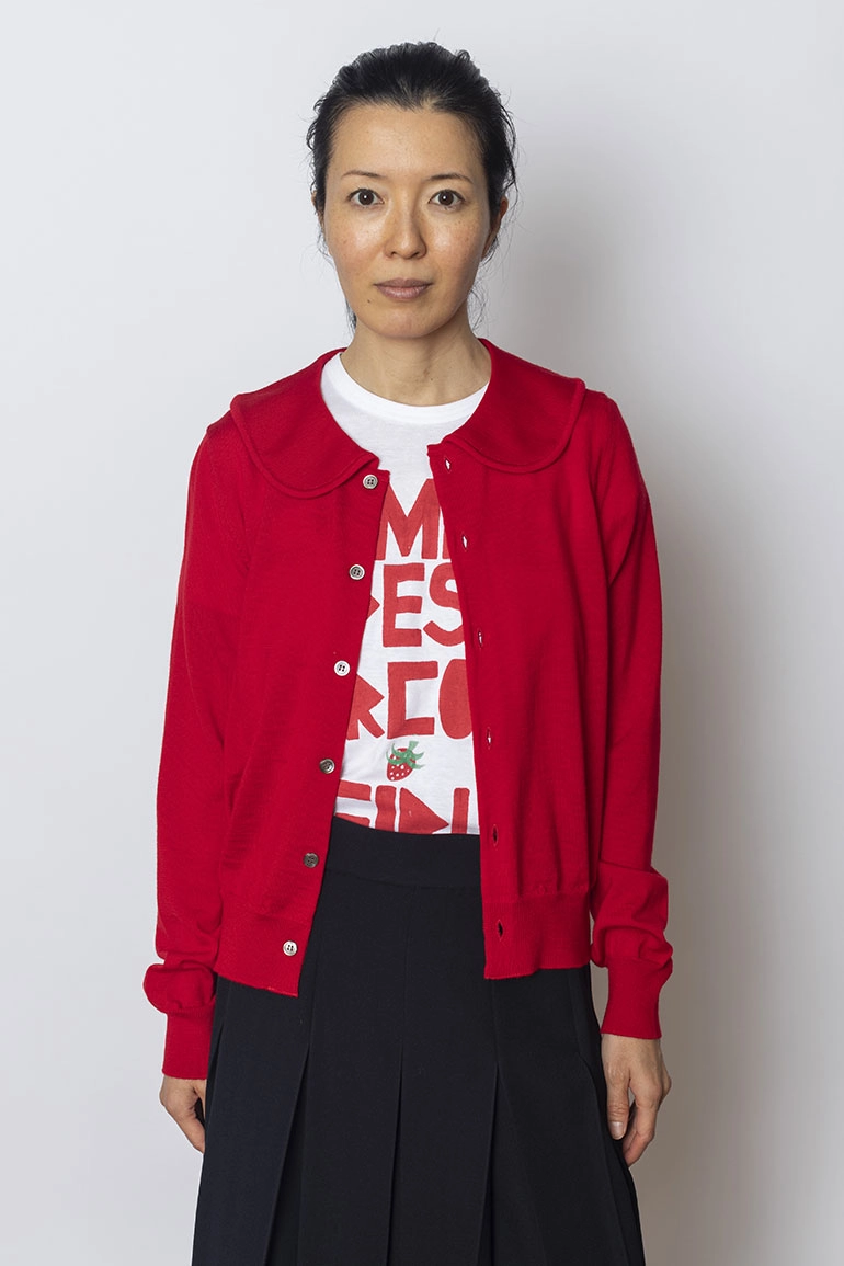 Peter Pan Collar Cardigan - Red