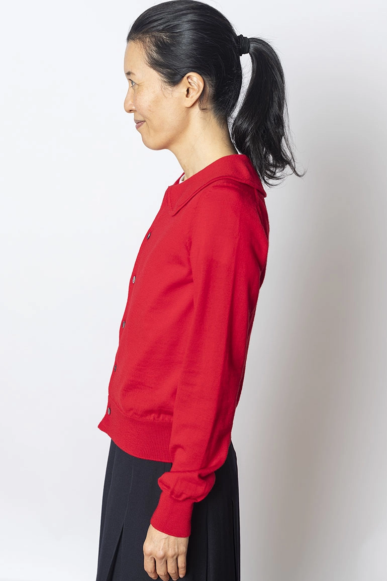 Peter Pan Collar Cardigan - Red