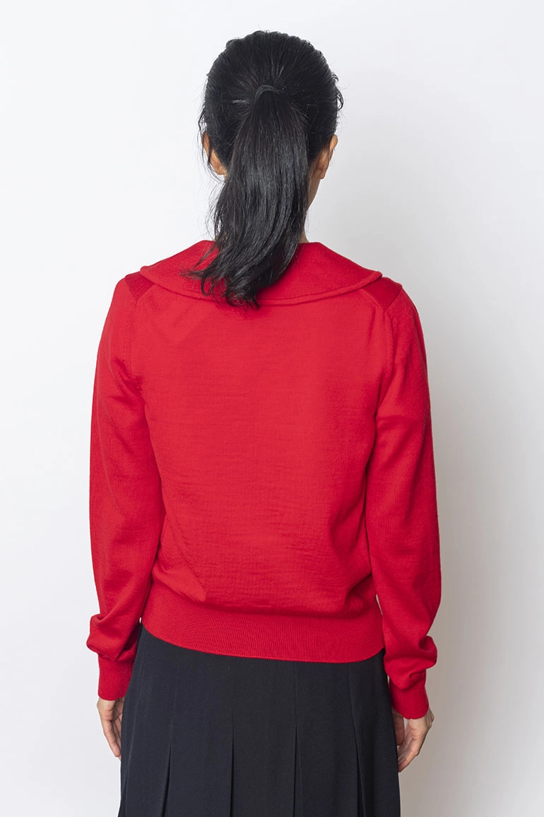 Peter Pan Collar Cardigan - Red