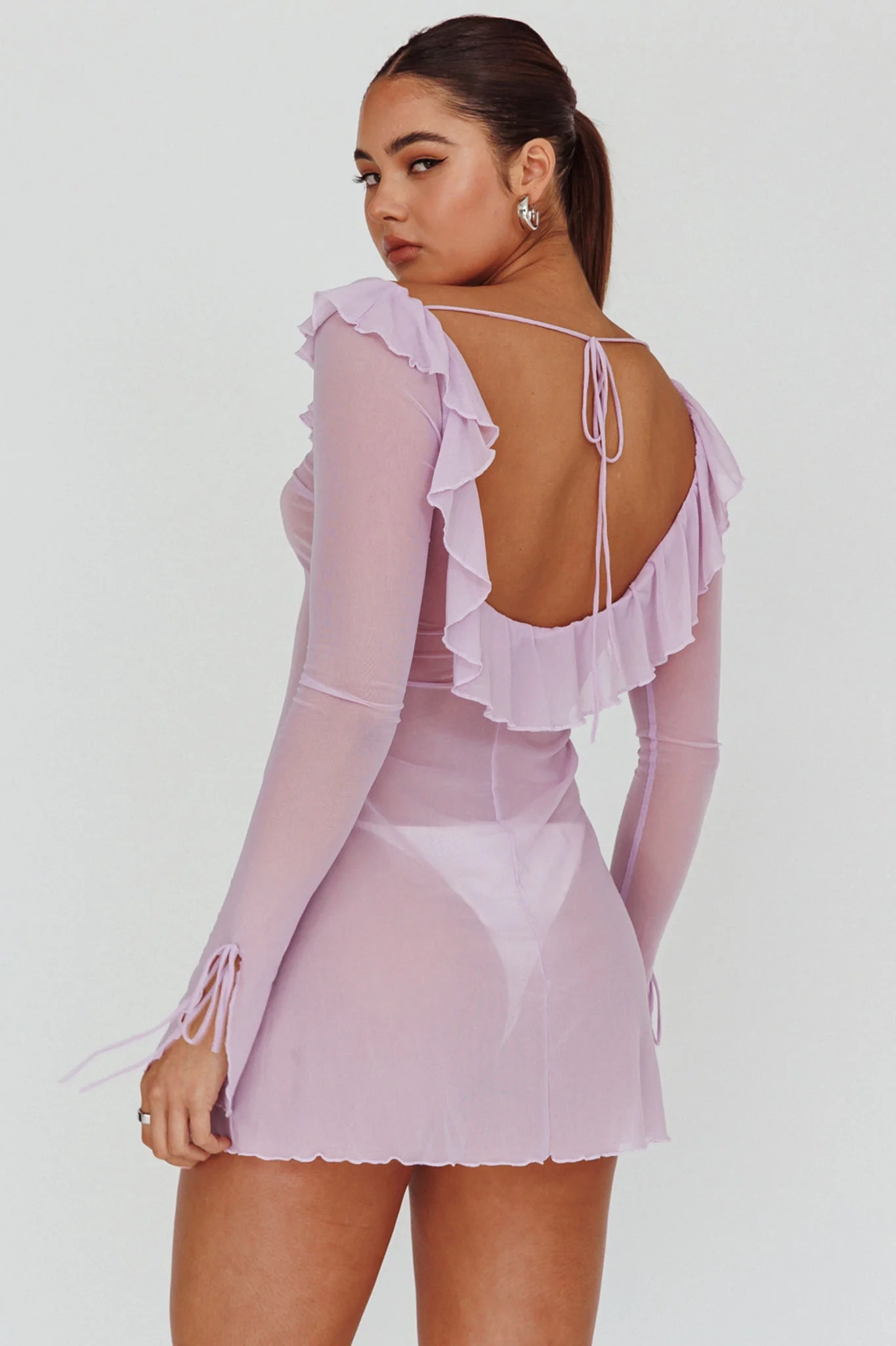 Sea Dreaming Ruffle Trim Mini Dress Lilac