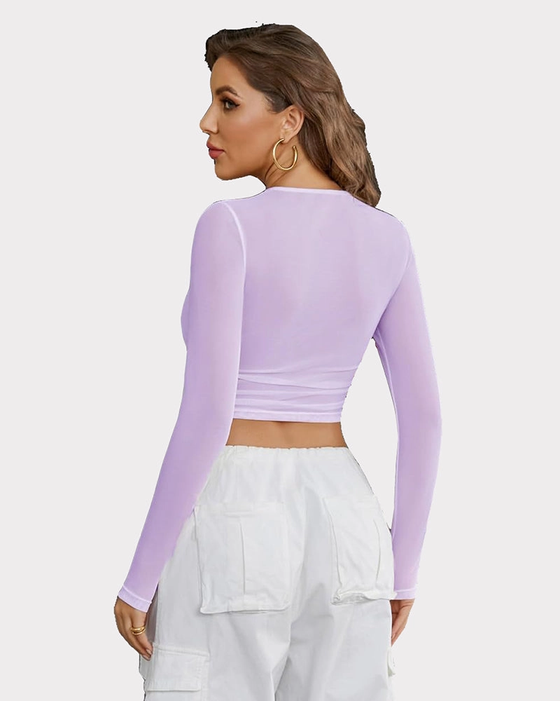 Sheer Mesh Long Sleeve Crop Top