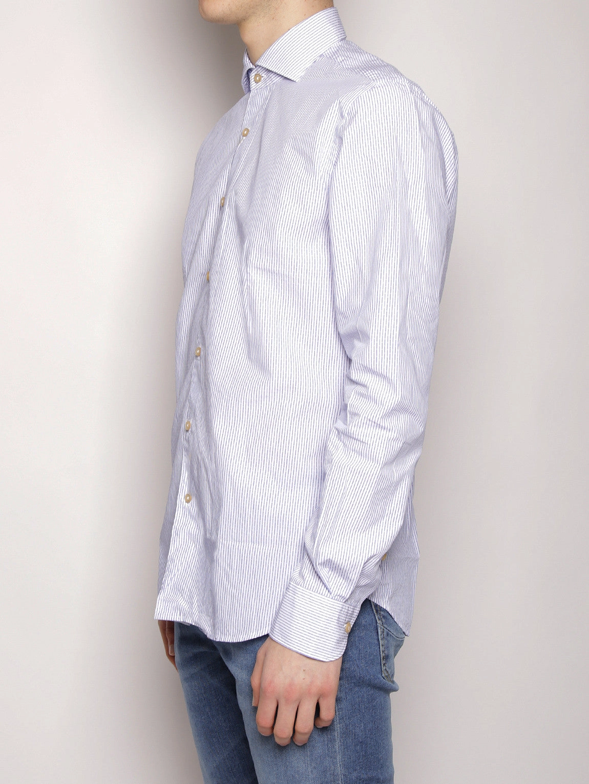 Shirt with Micro Stripes and White / Light Blue Polka Dots