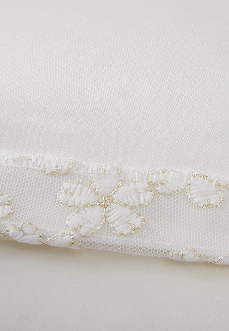 Shoulder-buttoned Sakura-embroidered Mesh Top