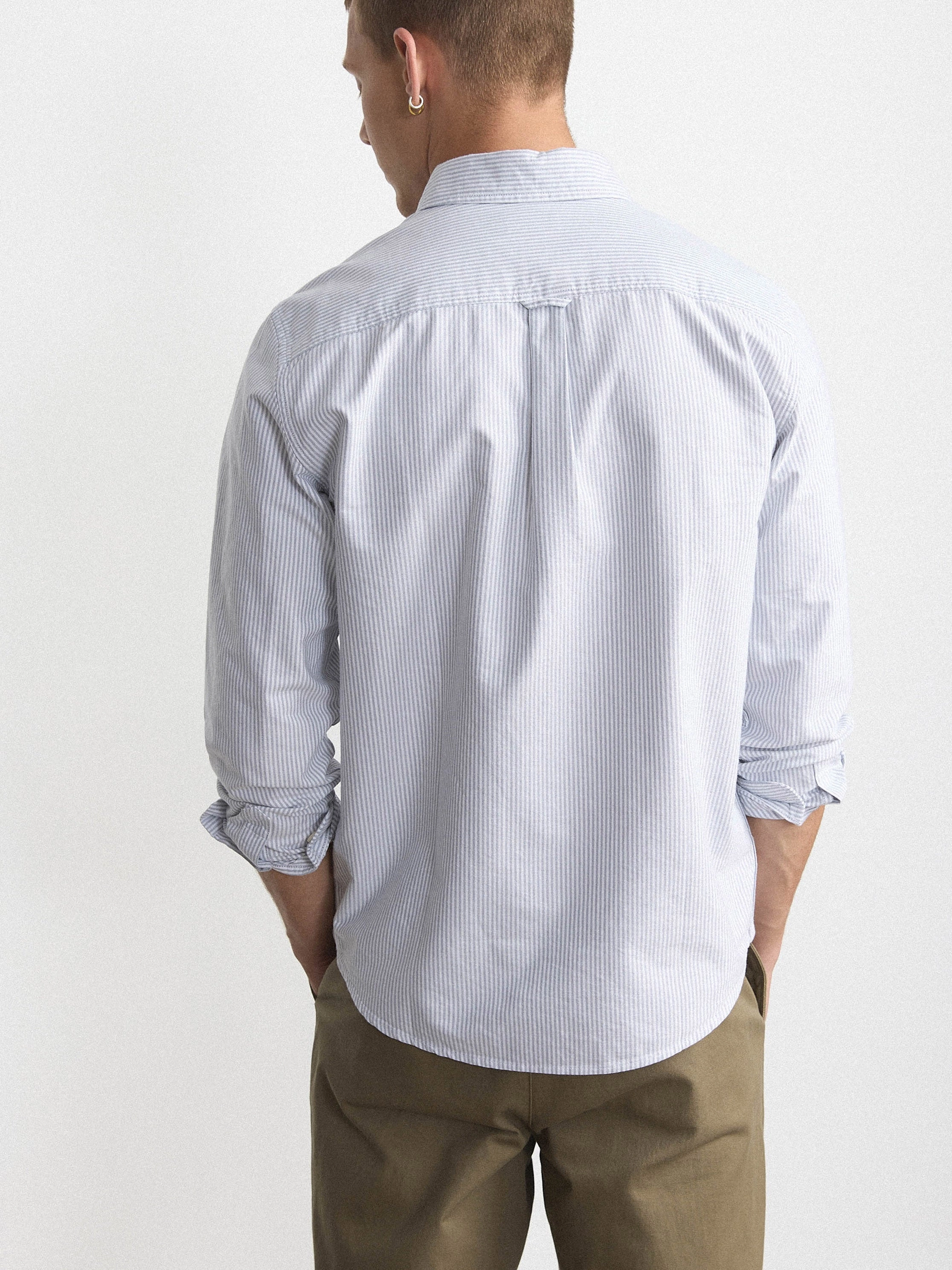 The Striped Jasper Oxford Shirt in Storm Blue