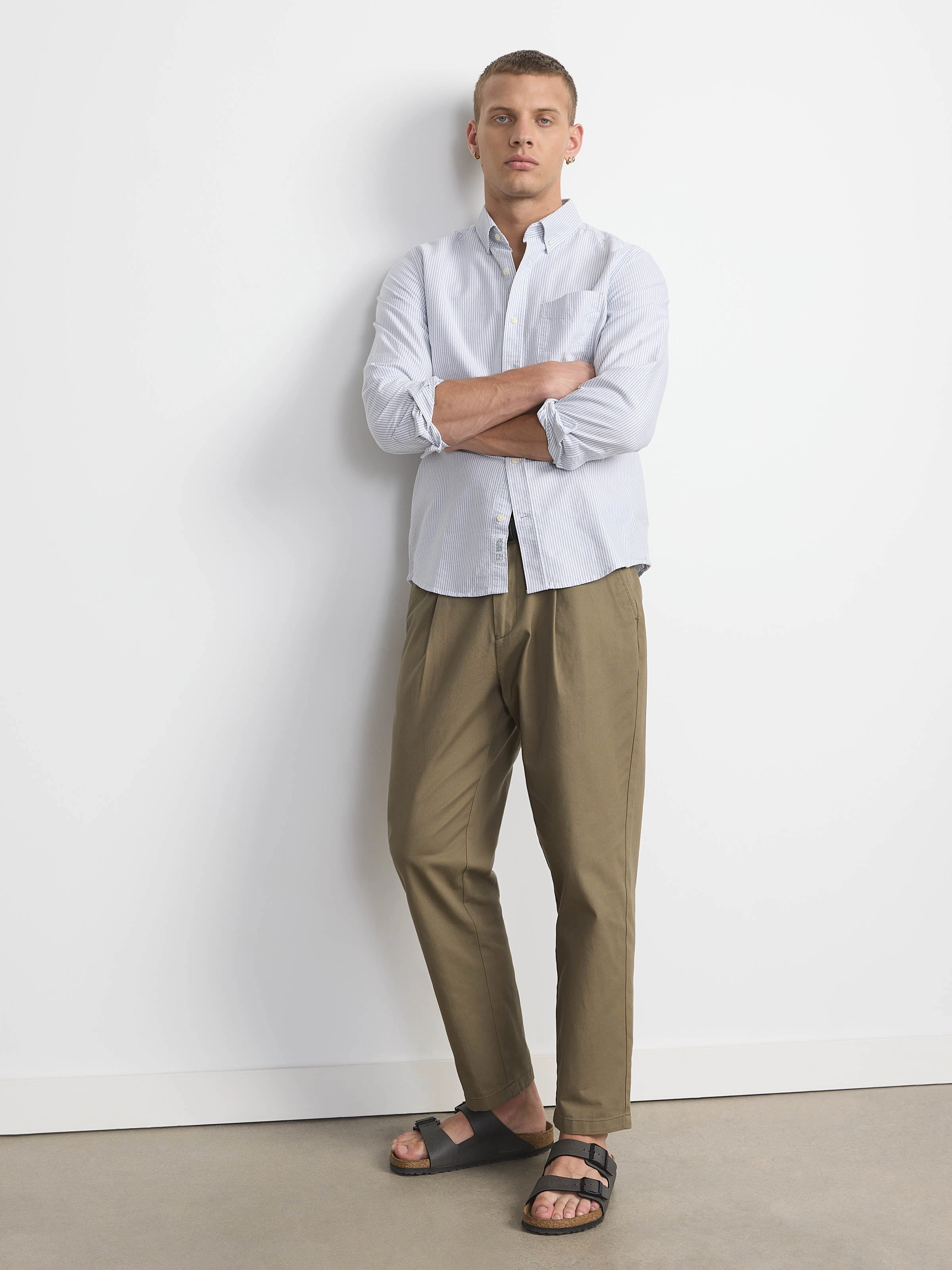 The Striped Jasper Oxford Shirt in Storm Blue