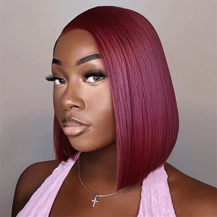 Tuneful 99J Burgundy Colored Bob 13x4 Lace Full Frontal Human Hair Wigs Bogo Deal