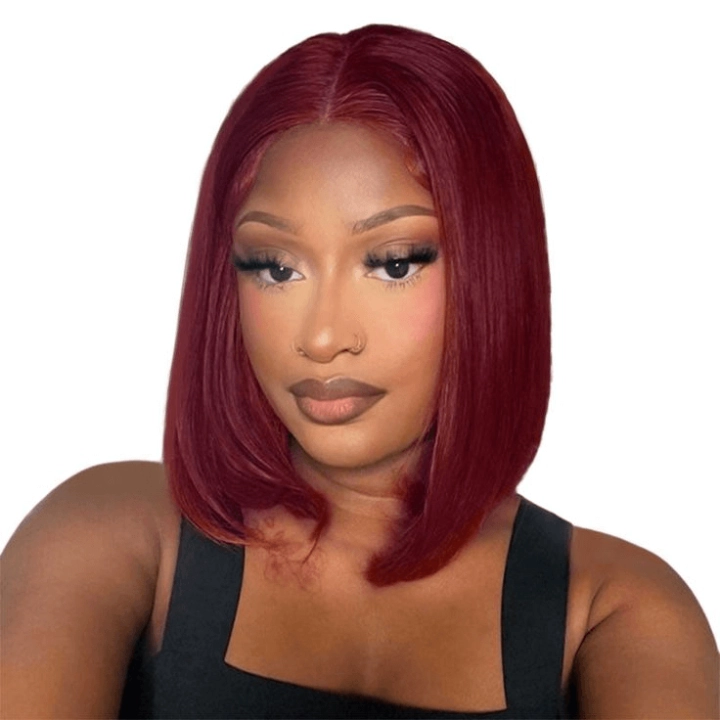 Tuneful 99J Burgundy Colored Bob 13x4 Lace Full Frontal Human Hair Wigs Bogo Deal