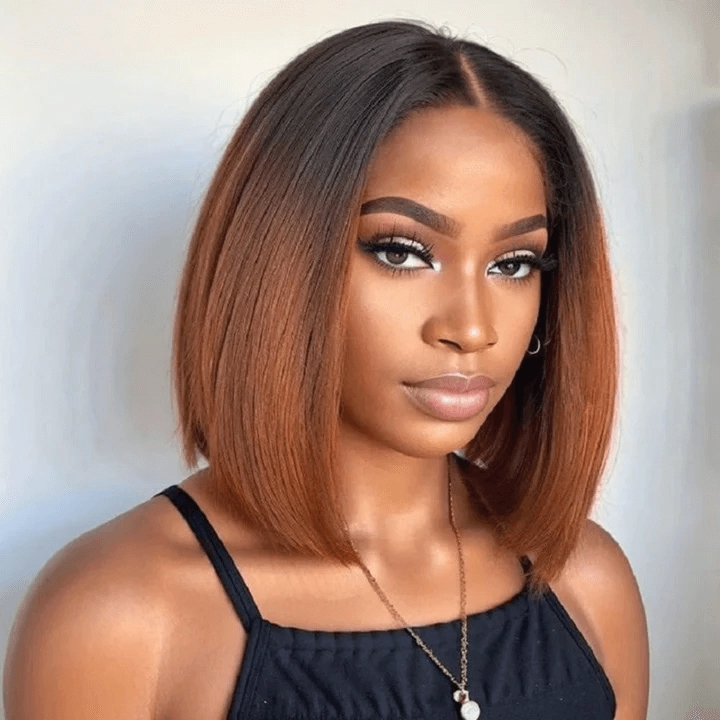 Tuneful Glueless 1b/30 Ombre Brown Colored Human Hair Bob Straight Wigs