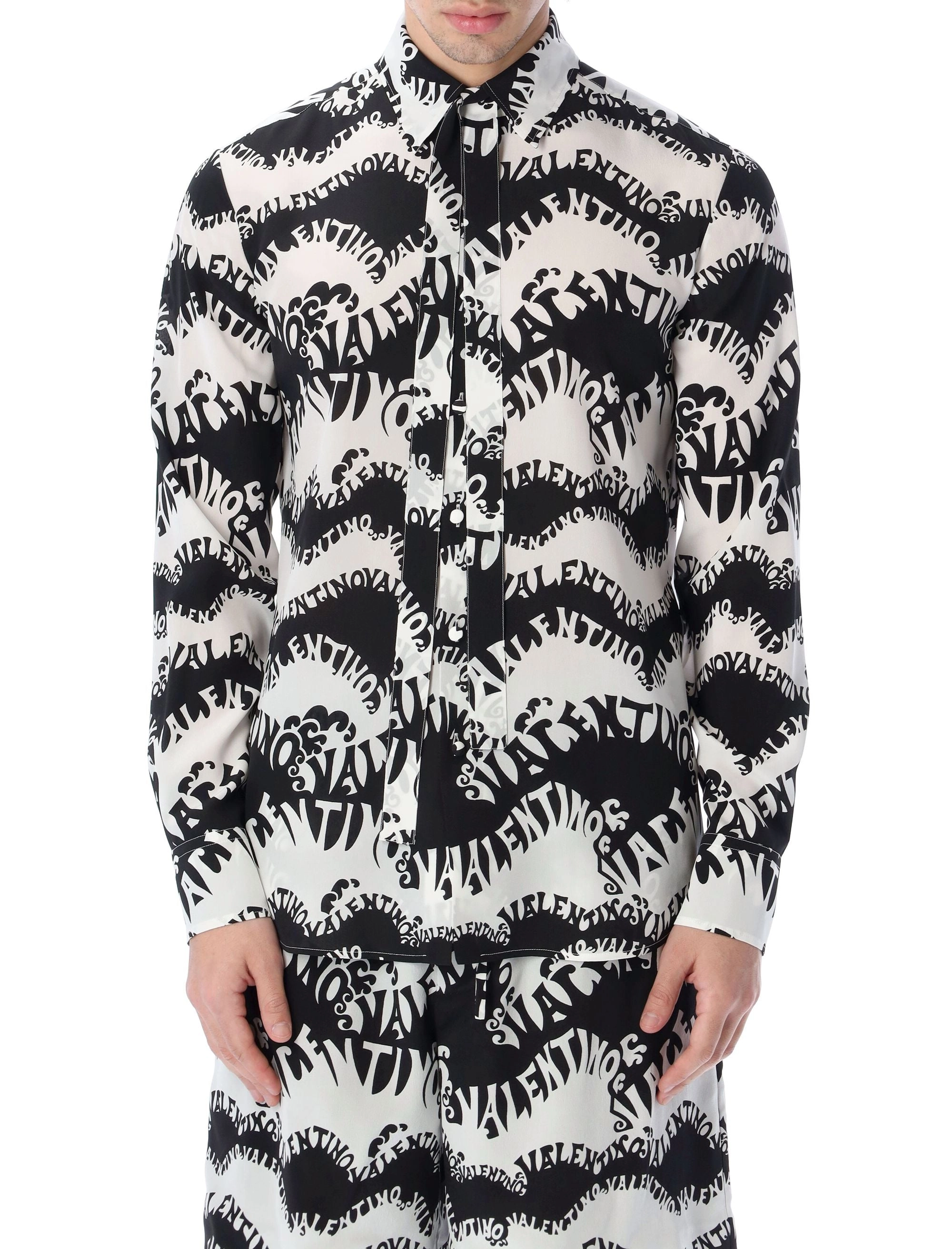 Valentino Allover Wave Logo Printed Buttoned Shirt