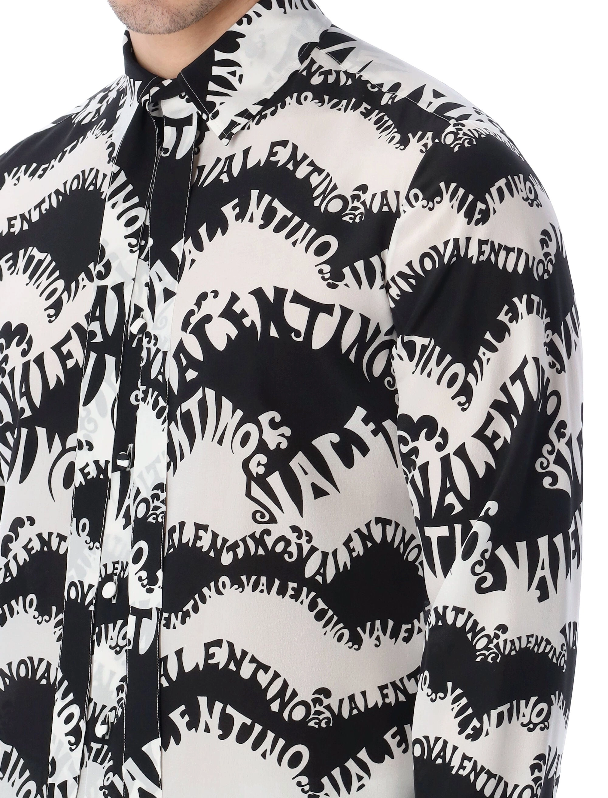 Valentino Allover Wave Logo Printed Buttoned Shirt