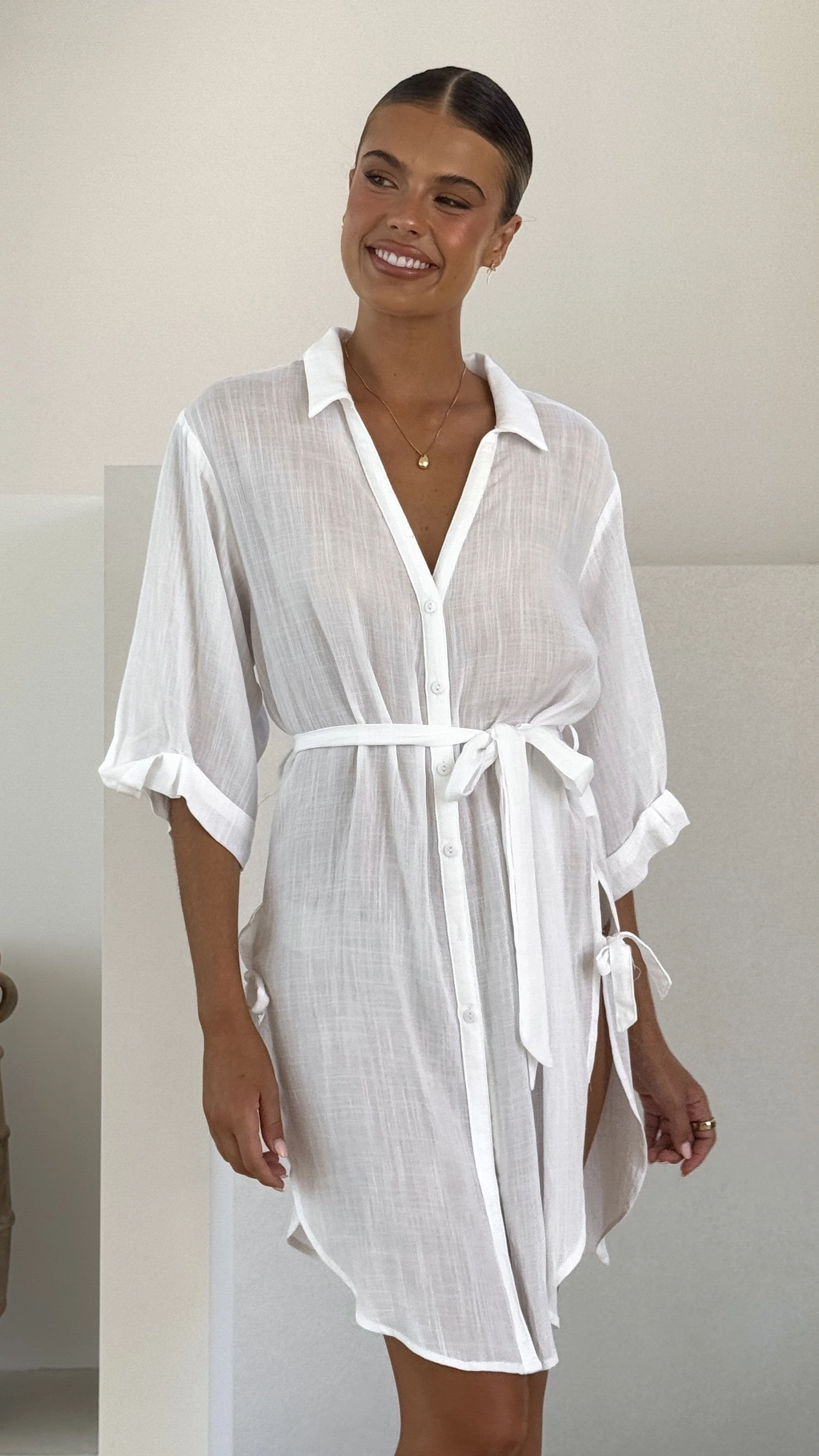 Vesper Short Sleeve Mini Dress - White