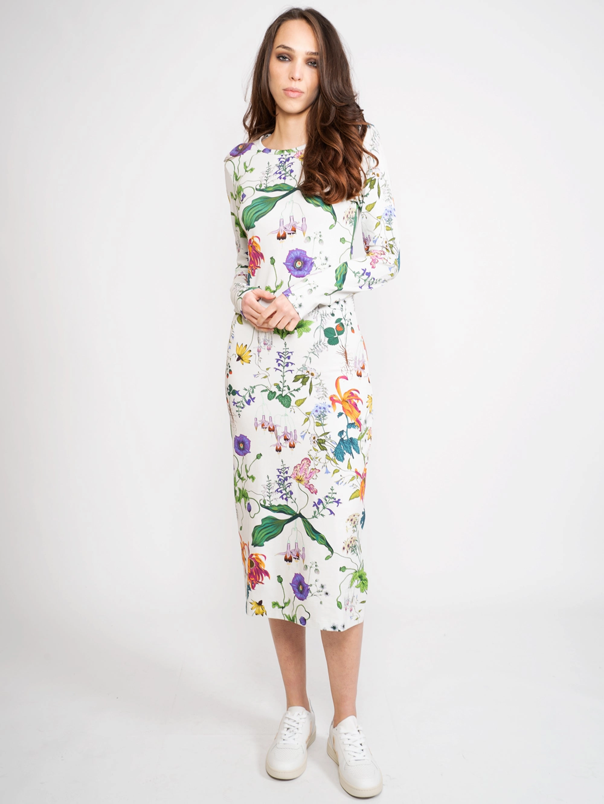 White Floral Longuette Dress