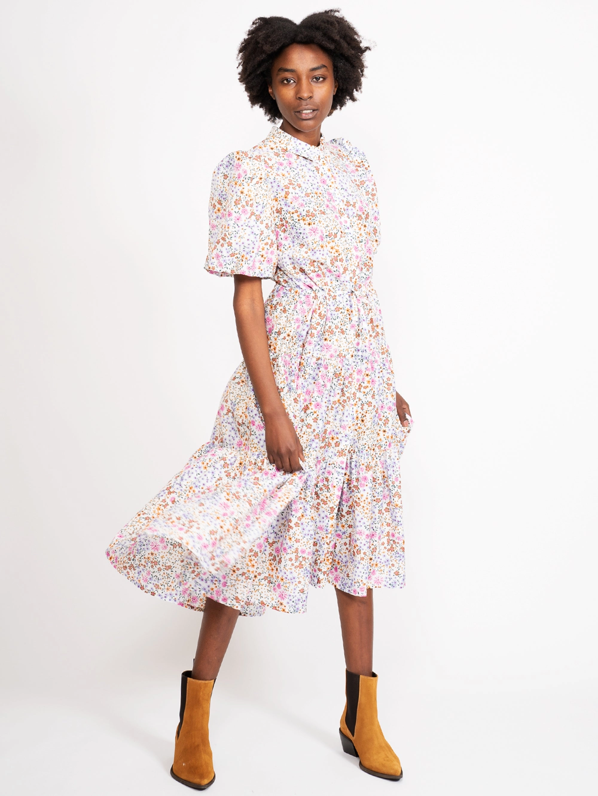 White Floral Midi Dress