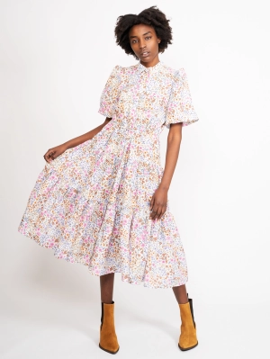 White Floral Midi Dress