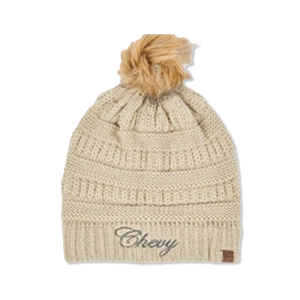 Women's Chevy Script Knit Beanie With Pom Hat