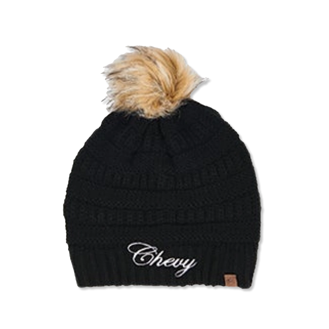 Women's Chevy Script Knit Beanie With Pom Hat