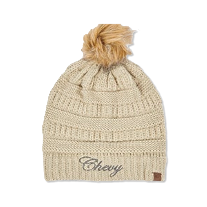 Women's Chevy Script Knit Beanie With Pom Hat