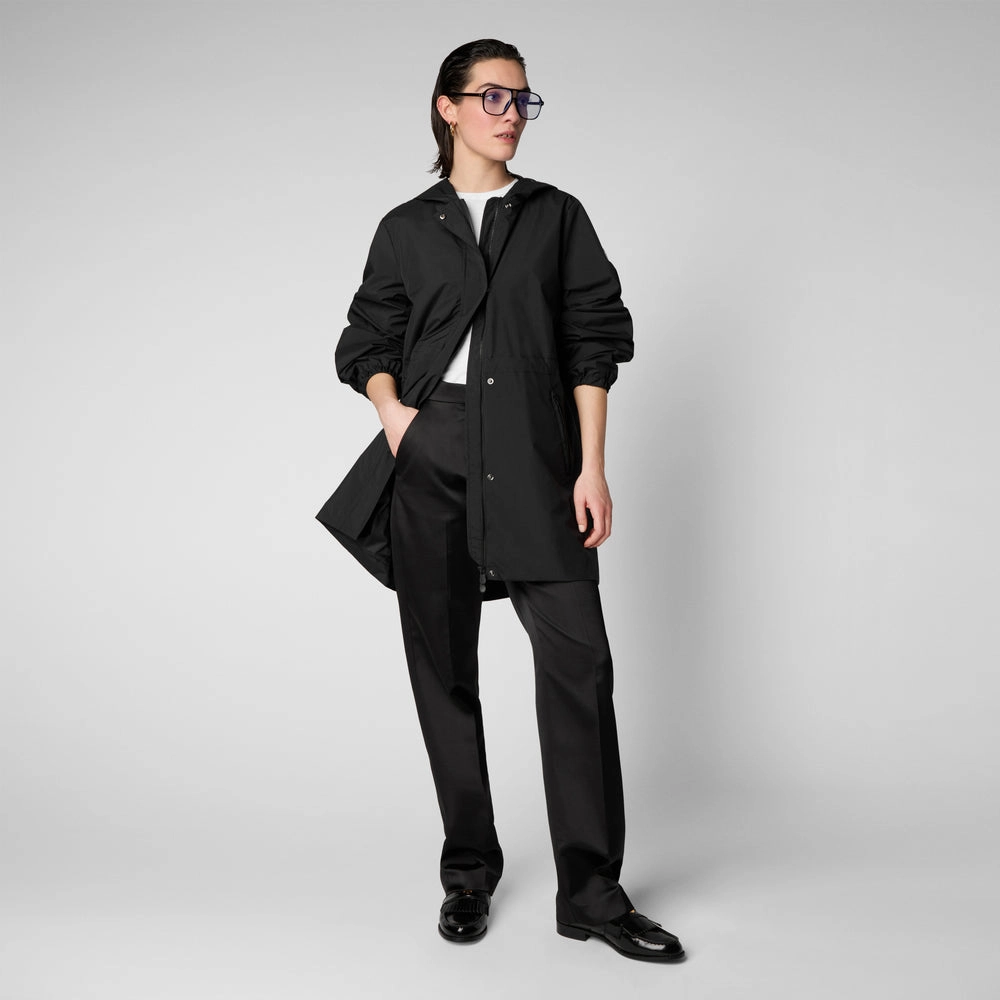 Women's Fleur Hooded Raincoat In Black