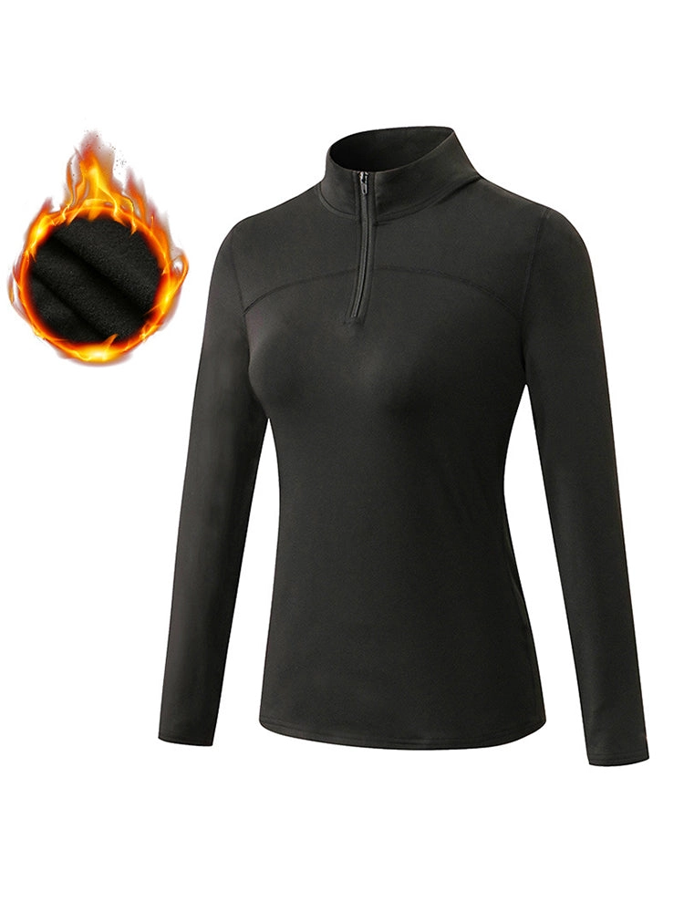 Women's Winter Long Sleeve Fleece Fitness Sports Thermal Tops