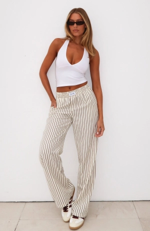 Wondering About You Striped Pants Cream/Chocolate